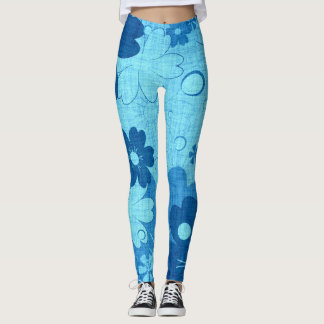 Blå Blommigt Leggings