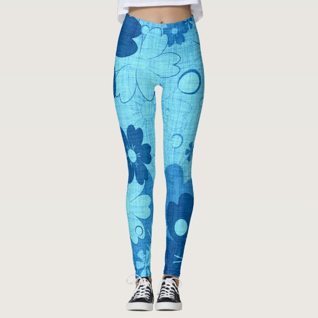 Blå Blommigt Leggings (Framsida)