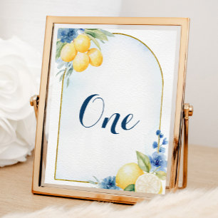 Blå Blommigt Lemon Main Squeeze Baby Shower Bordsnummer