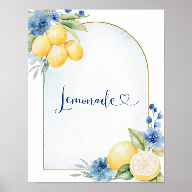 Blå Blommigt Lemon Main Squeeze Lemonade Poster (Framsidan)