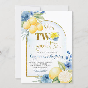 Blå blommigt Lemon Main Squeeze Two Sweet Birthday Inbjudningar