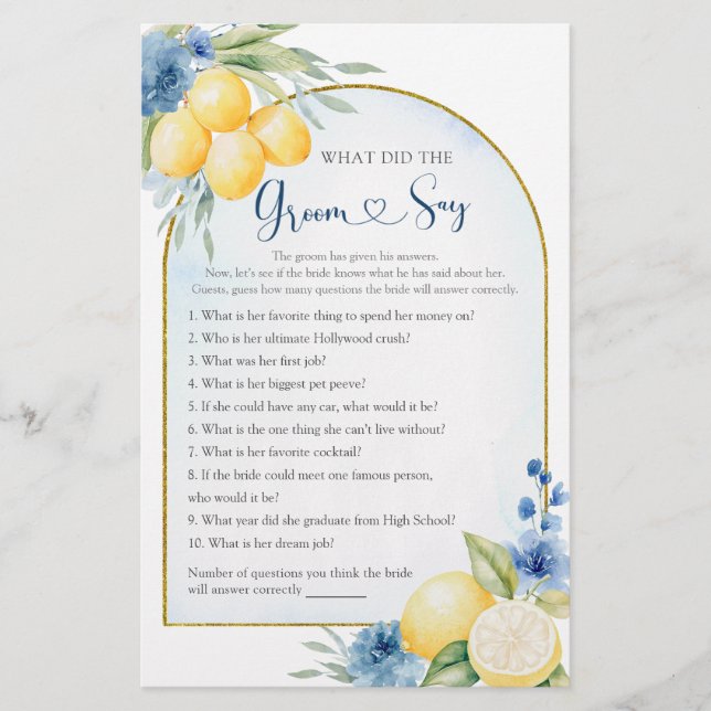 Blå Blommigt Lemon Main Squeeze What Groom Says (Framsida)