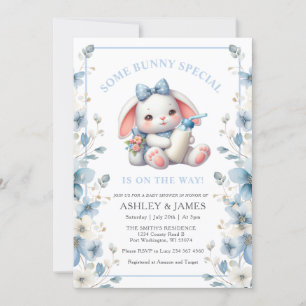 Blå Blommigt lite bunny med Mjölk Baby Shower Inbjudningar