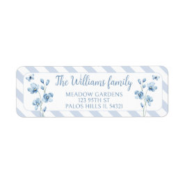Blå blommigt, liten fjäril-returadressetikett returadress etikett