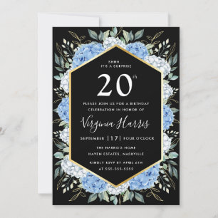 Blå Blommigt Lövs Black 220:e födelsedagen Inbjudningar