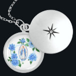 Blå Blommigt |Madonna | Virgin Mary | Dahlias Berlockhalsband<br><div class="desc">Det här är en underbar bild av den välsignade Madonna Virgin Mary,  Vår Dam av Grace med blå dahlia blommor och blått band som omringar henne.</div>