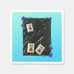 Blå blommigt mahjong med namnbokstäver pappersservett