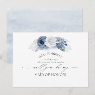Blå Blommigt Maid of honor / Blått Frieri Inbjudningar