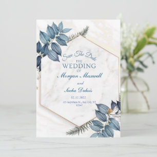 blå blommigt med marmor bröllop meddelande
