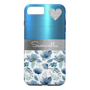 Blå Blommigt Metallic Glitter Classy Söt Heart