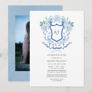 Blå Blommigt Monogram Vapensköld Firande i Life Inbjudningar