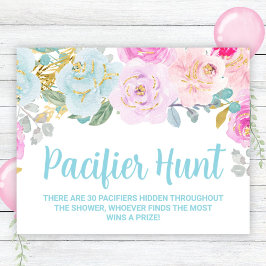 Blå Blommigt Nappar Hunt Baby Shower Game Sign Poster