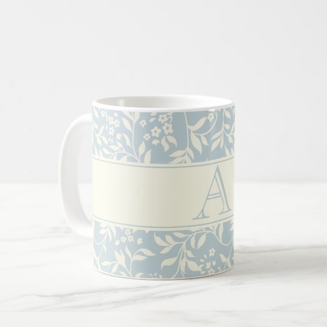 Blå Blommigt och flytande monogram kaffe Mugg (Framsida vänster)
