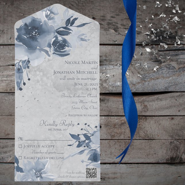 Blå Blommigt på Grått för tryckt Blek med QR-kod (Skapare uppladdad)