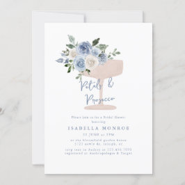 Blå Blommigt Petals och Prosecco Möhippa Inbjudningar