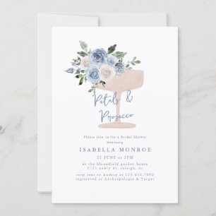 Blå Blommigt Petals och Prosecco Möhippa Inbjudningar