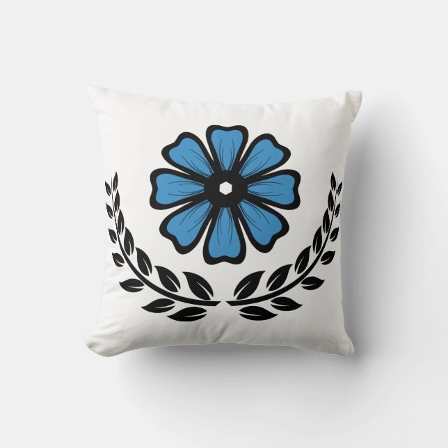 Blå Blommigt - Polyester Dekorativ kudde 16 tum x  (Framsida)