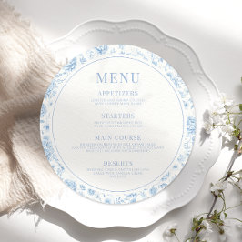 Blå blommigt porcelain chinoiserie bröllop round meny
