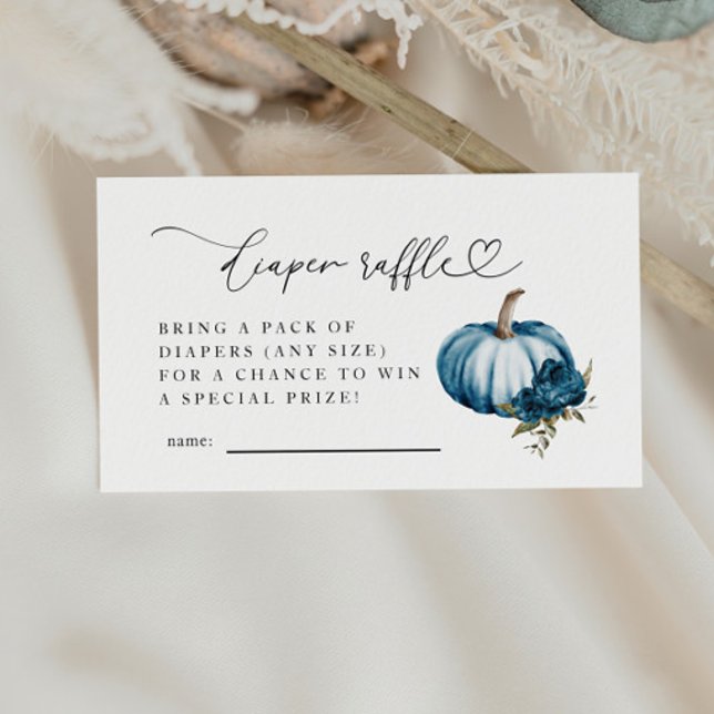 Blå Blommigt Pumpkin Diaper Raffle Biljett Tilläggskort (Skapare uppladdad)