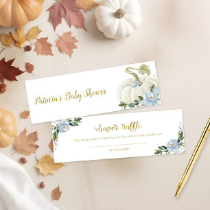 Blå Blommigt Pumpkin Fall Baby Shower Diaper Raffl Litet Visitkort