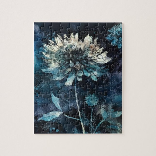Blå Blommigt Pussel (Vertikal)