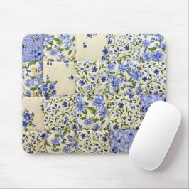 Blå Blommigt Quilt Musmatta