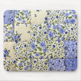Blå Blommigt Quilt Musmatta