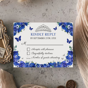 Blå Blommigt Quinceañera Butterflies OSA kort