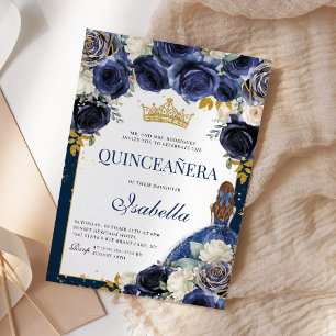 Blå Blommigt Quinceanera Mis Quince Anos Inbjudningar