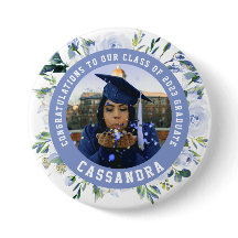 Blå Blommigt Ro Studenten-fotoknapp