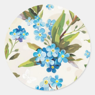 Blå Blommigt Runt Klistermärke
