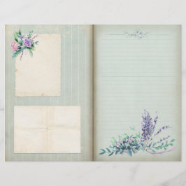 Blå Blommigt Shabby Stripe Journal Page