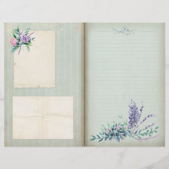 Blå Blommigt Shabby Stripe Journal Page (Framsida)
