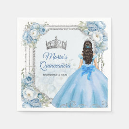 Blå Blommigt Silver Krona Quinceañera Papper Pappersservett