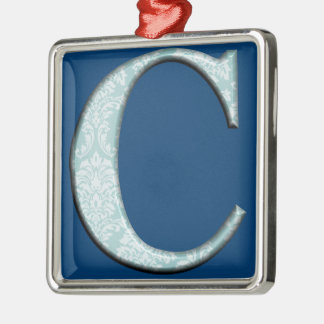 Blå Blommigt Skriv ut C monogram initialer Gifter Julgransprydnad Metall