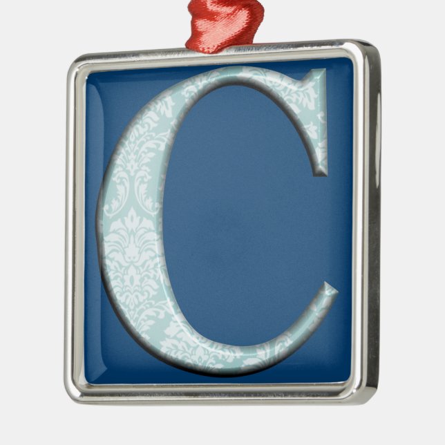 Blå Blommigt Skriv ut C monogram initialer Gifter Julgransprydnad Metall (Vänster)