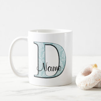 Blå Blommigt Skriv ut D monogram initialer Coffee Kaffemugg