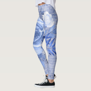 Blå Blommigt Skriv ut skinn Kvinnors blomdesign Leggings