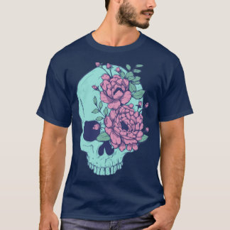 Blå Blommigt Skull T Shirt