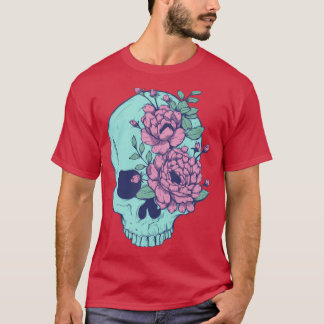 Blå Blommigt Skull T Shirt