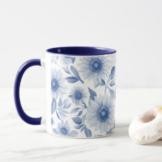 Blå Blommigt Solros Mugg