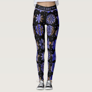 Blå blommigt, sömlös mönster personlig namn leggings