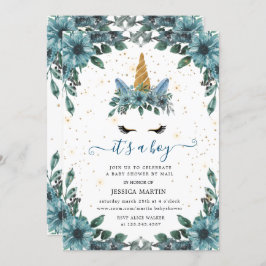 blå blommigt sömnig virtuell babydusch för enmajsk inbjudningar