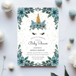 Blå Blommigt Sömnig Virtuell babystövel för Unicor Inbjudningar