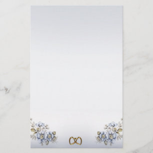 Blå Blommigt Stationery guld-länkade hjärtan Brevpapper