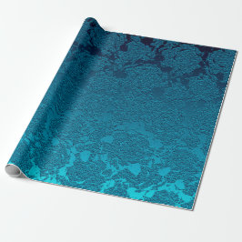 Blå Blommigt Succulent Print Mönster Metallic Presentpapper
