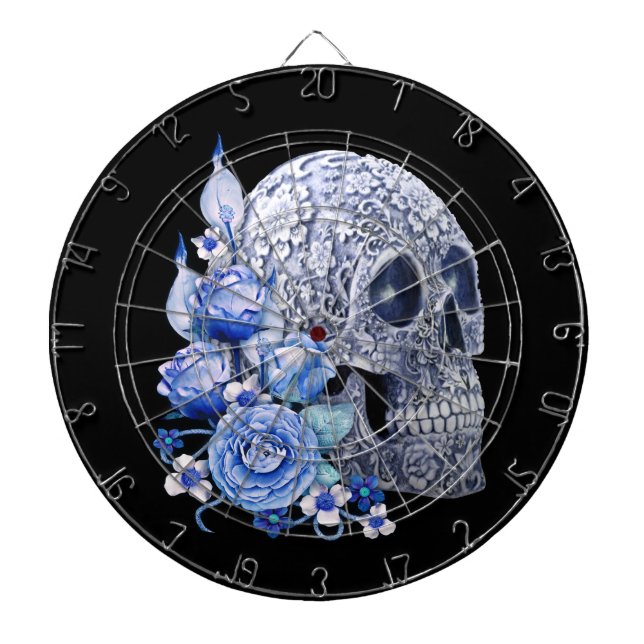 Blå Blommigt Sugar Skull Blåa blommor Darttavla (Framsidan)
