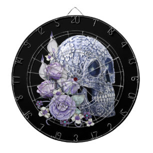 Blå Blommigt Sugar Skull Lila blommor Darttavla