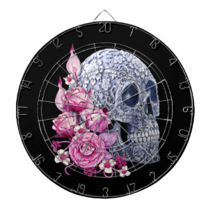 Blå Blommigt Sugar Skull Rosa Flowers Darttavla