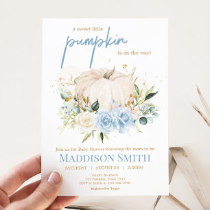 Blå Blommigt Svep Little Pumpkin Baby Shower Inbjudningar